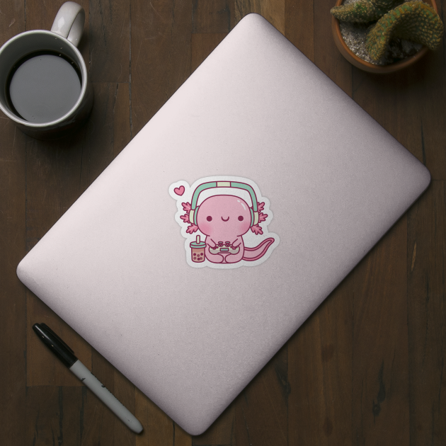 Cute Axolotl Playing Video Games Gamer Funny by rustydoodle